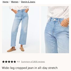 J. Crew Wide-Leg Crop Jeans in all-day stretch